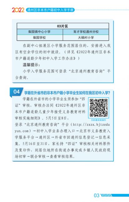 2022北京通州区家长问答手册小升初入学(京籍 非京籍)