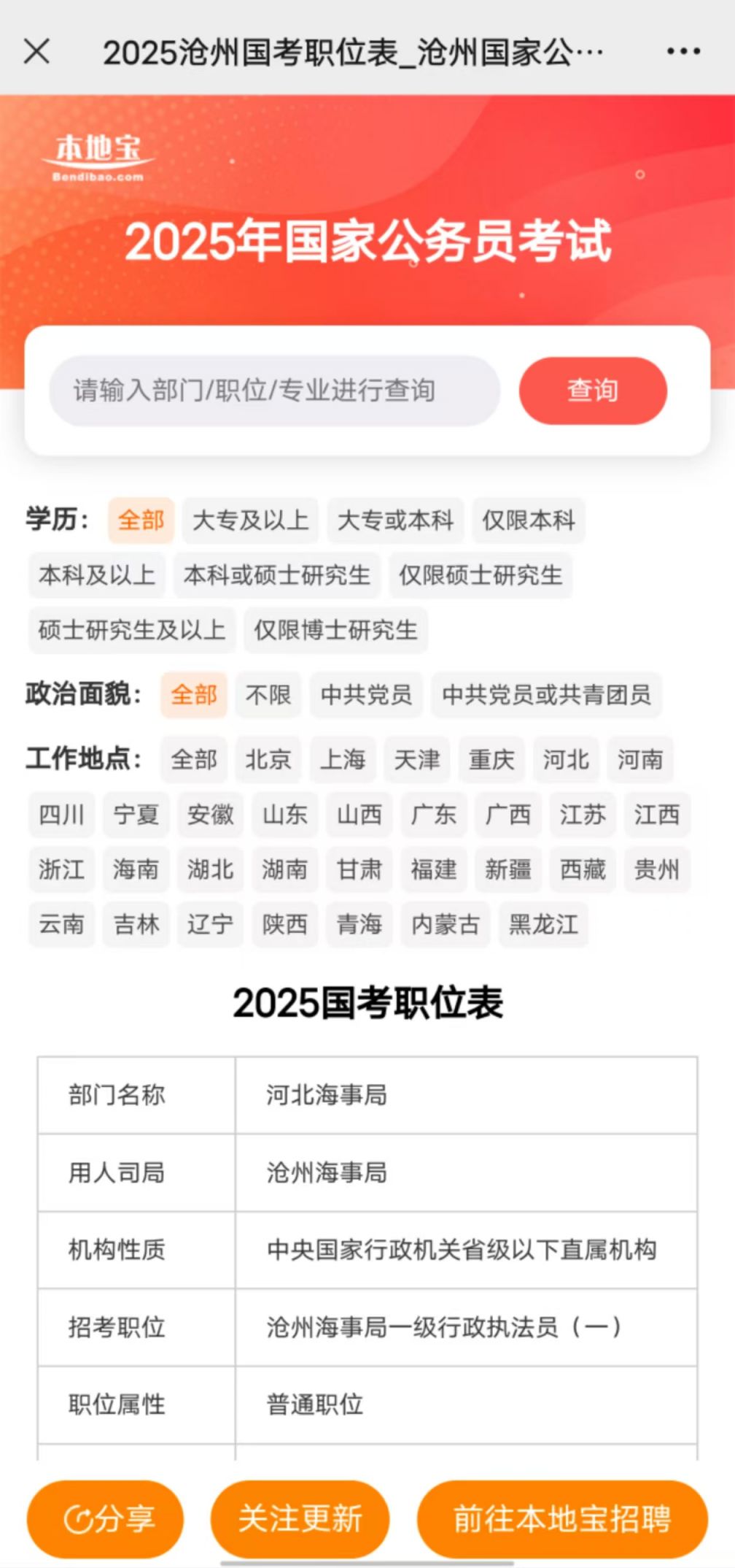 2025年国考职位表一览（完整版）
