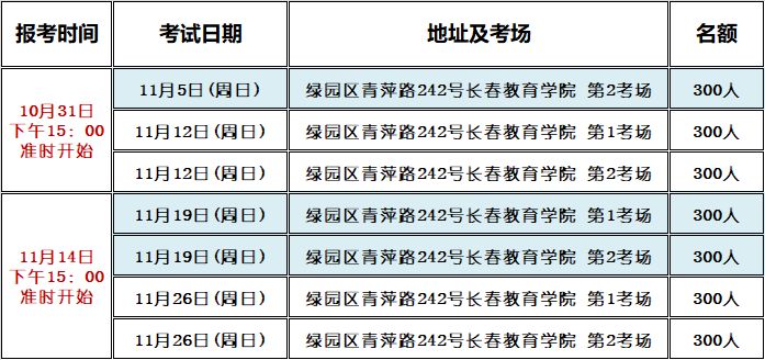 长春市普通话培训测试中心2023年11月测试计划