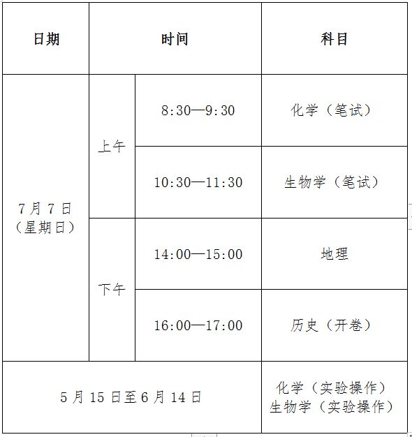 2024吉林省高中学业水平考试时间一览表