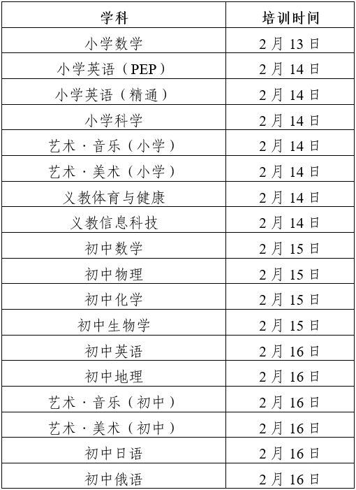 2025年2月人教版义教新教材网络培训和答疑活动时间表