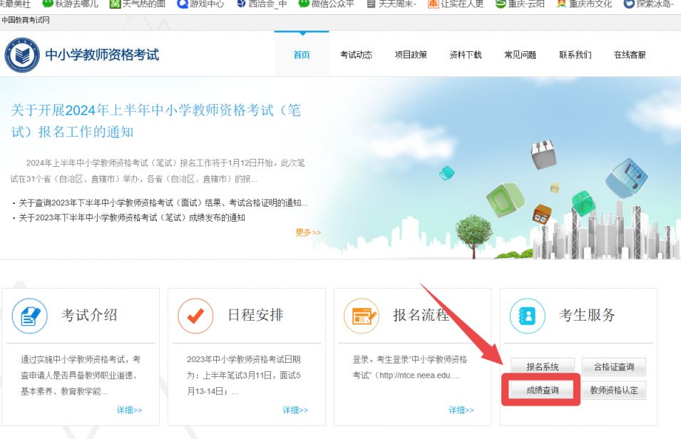 重庆教资面试成绩查询官网入口（中小学教师资格考试网）