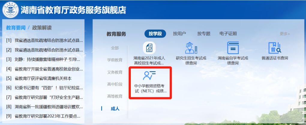 湖南省教育厅政务服务旗舰店官网教资成绩查分入口