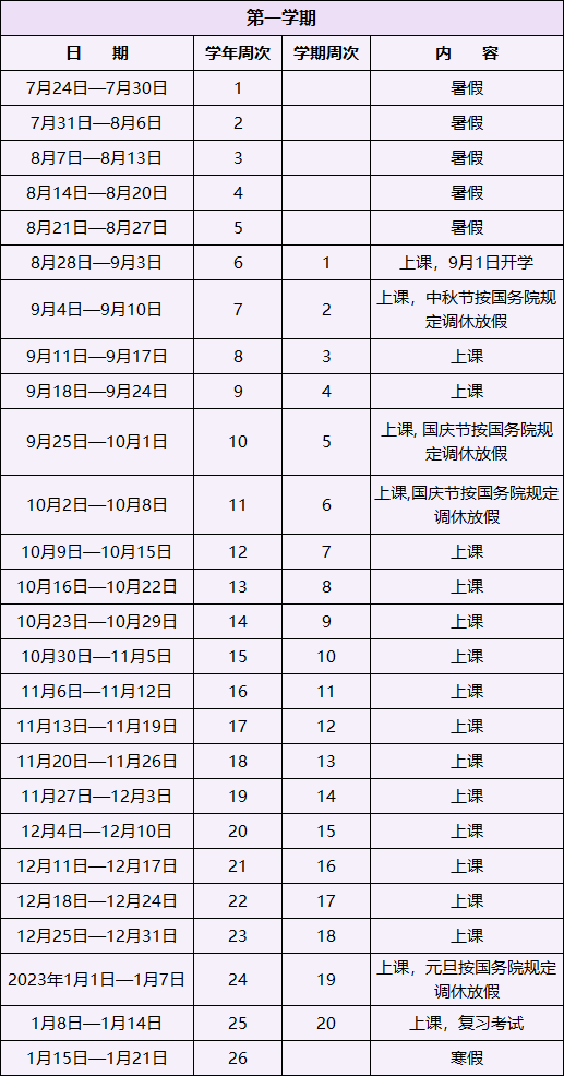 东莞2022-2023高中学校校历