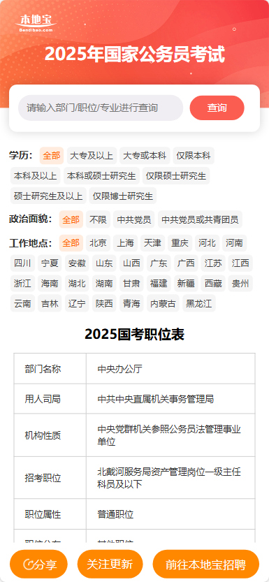 2025国考岗位职位一览表（完整版）