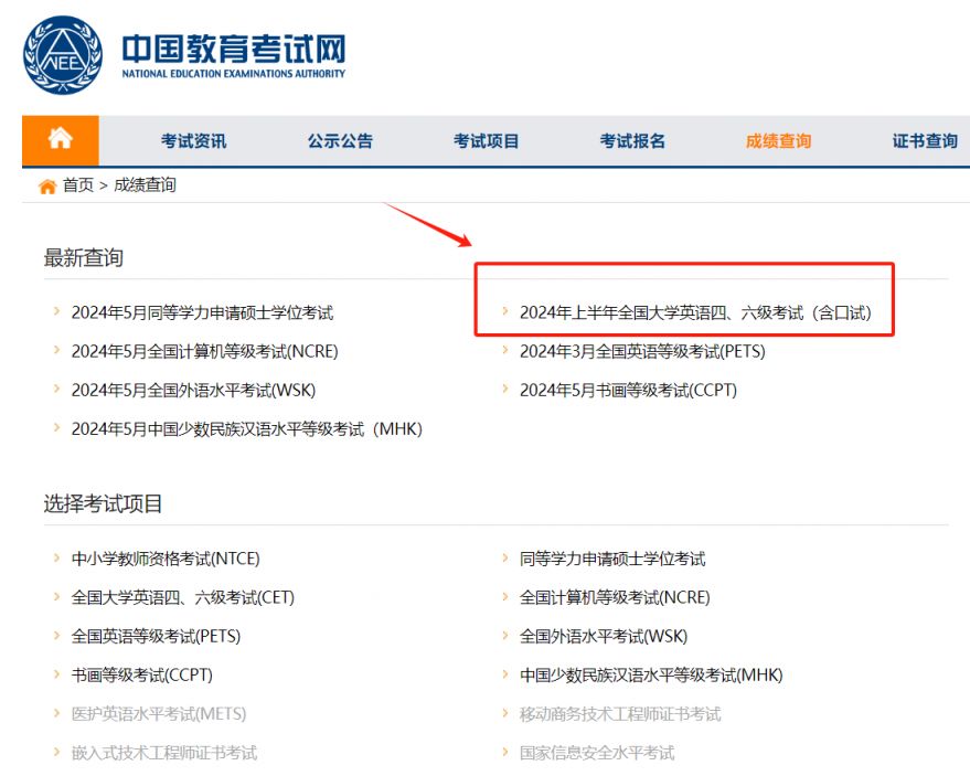中国教育考试网英语四六级成绩查询入口https://cjcx.neea.edu.cn/