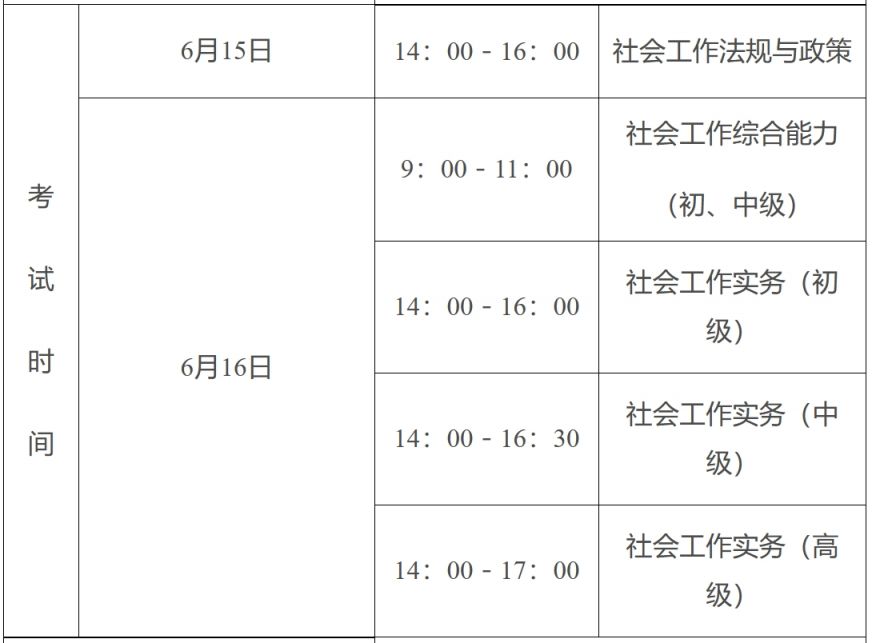 2024年度社会工作者职业资格考试时间安排