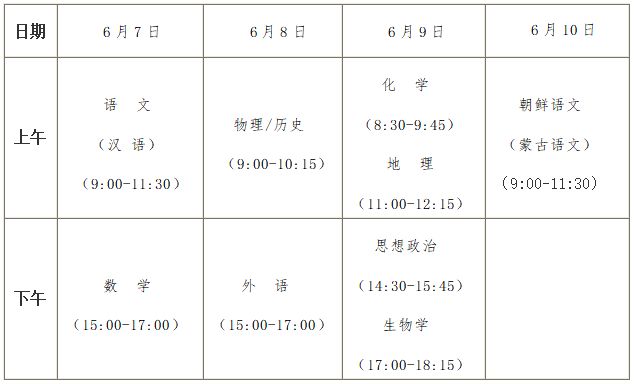 2025年高考时间安排