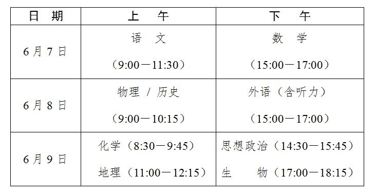 2025年衡阳高考最新安排时间表