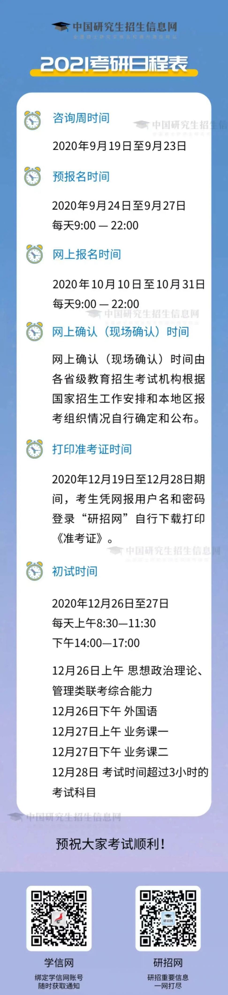 2021杭州考研日程表（报名时间+初试时间）