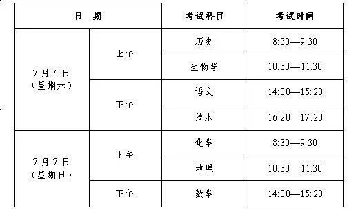 2024年7月份浙江学考考试科目及时间表
