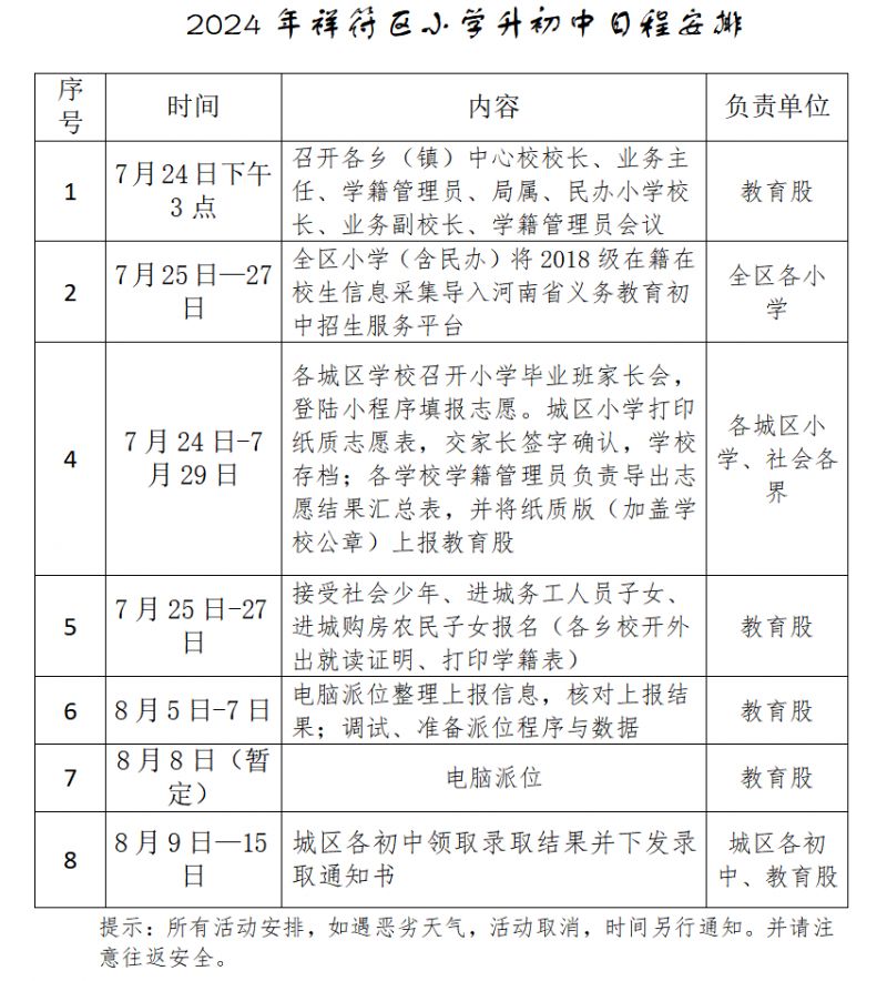 祥符区小升初摇号时间2024
