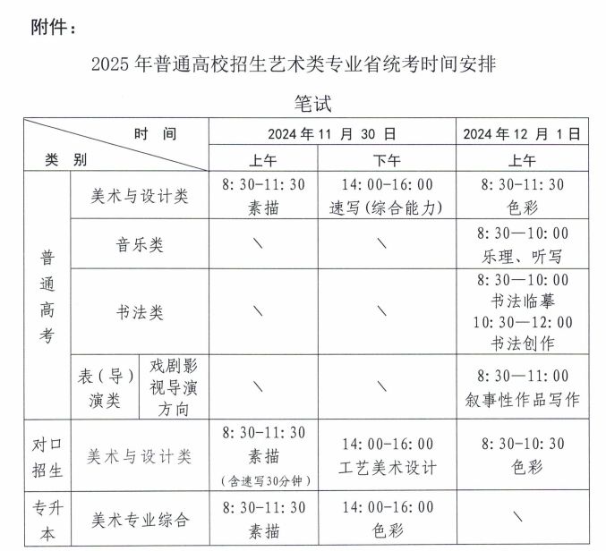 河南2025年普通高校招生艺术类专业省统考时间安排