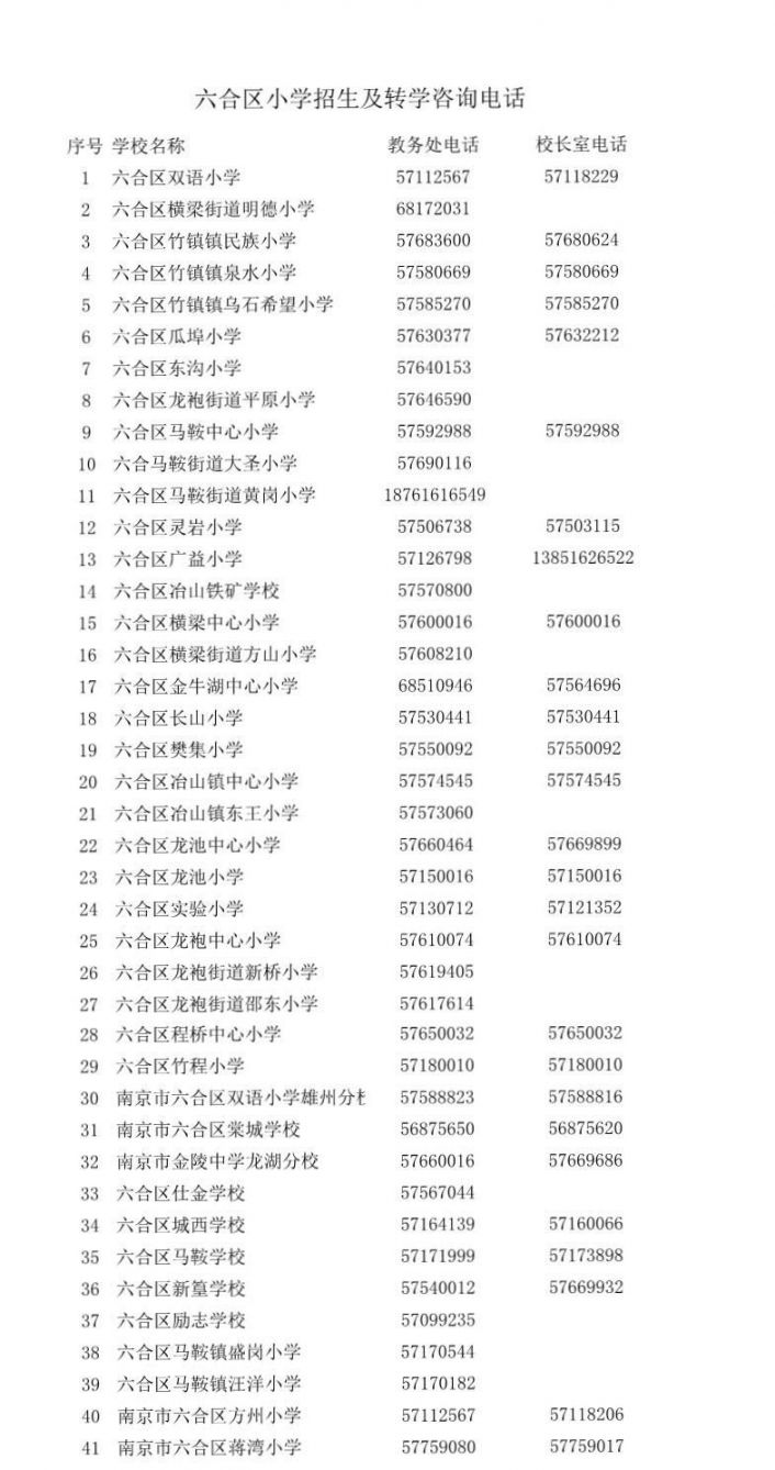 南京市六合区小学一览表