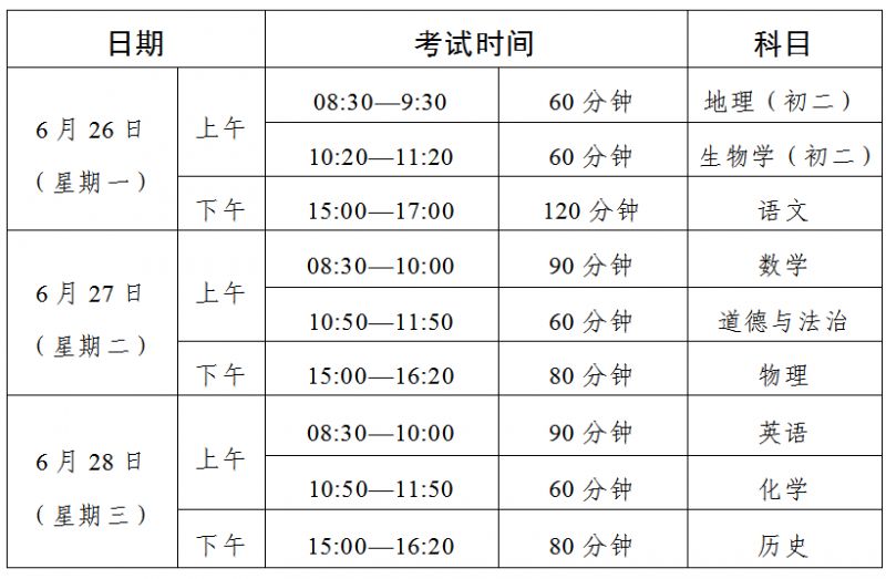 2023年清远中考时间公布