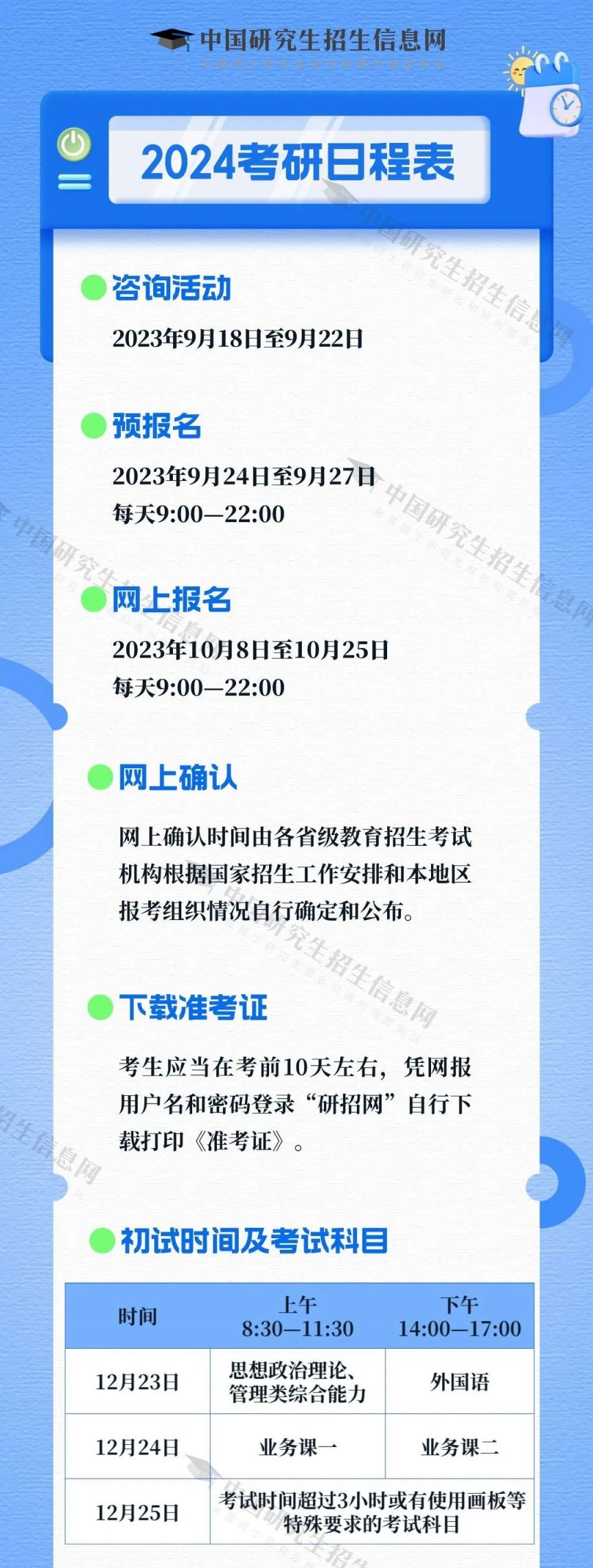 2024全国研究生考试时间安排一览(初试+报名)