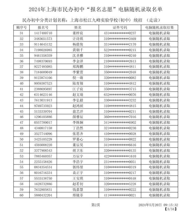2024上海松江区小升初摇号录取名单及查询入口