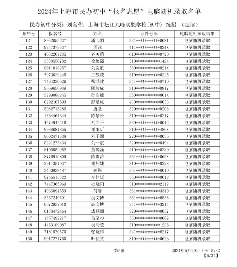 2024上海松江区小升初摇号录取名单及查询入口