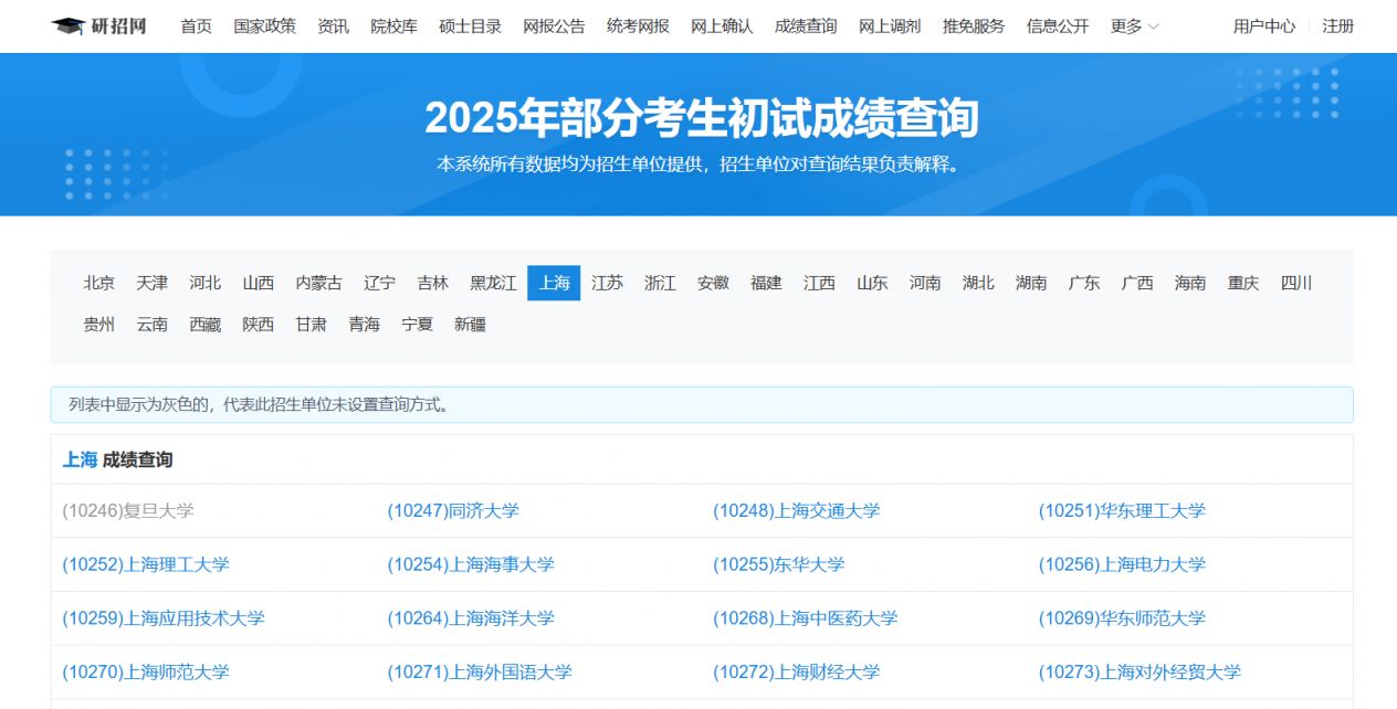 上海考研初试成绩公布时间+查询入口