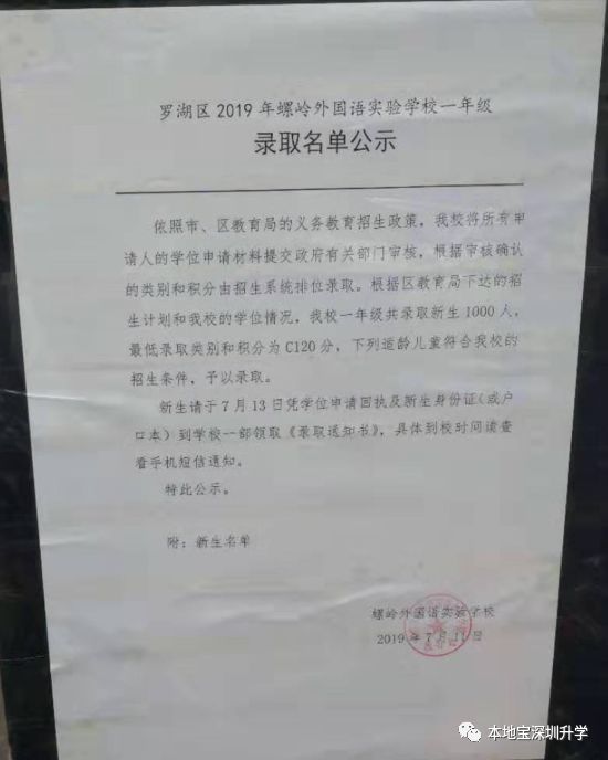 2019年罗湖区公办小一录取分数线汇总（类别+积分）
