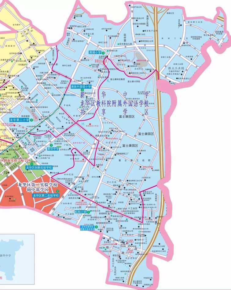 龙华区教科院附属外国语学校初中部招生范围 学区图