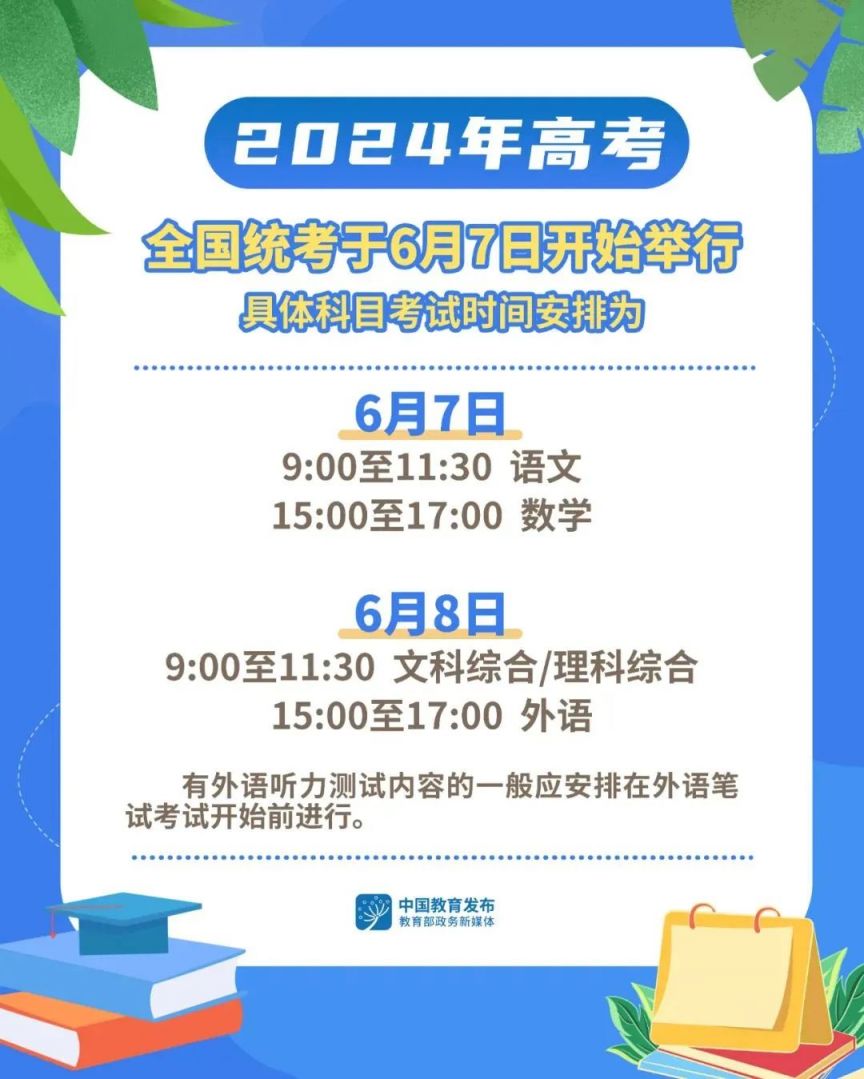 2024高考时间曝光（考试时间+笔试规定）