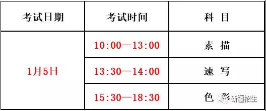 新疆2021年普通高校招生美术类专业统一考试时间