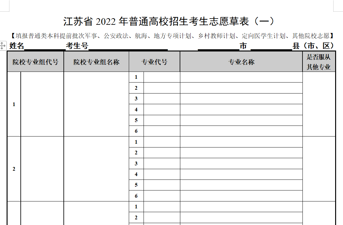 无锡高考志愿草表从哪里下载？