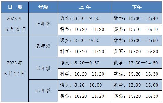 2023瓯海区中小学期末考试时间和暑假时间