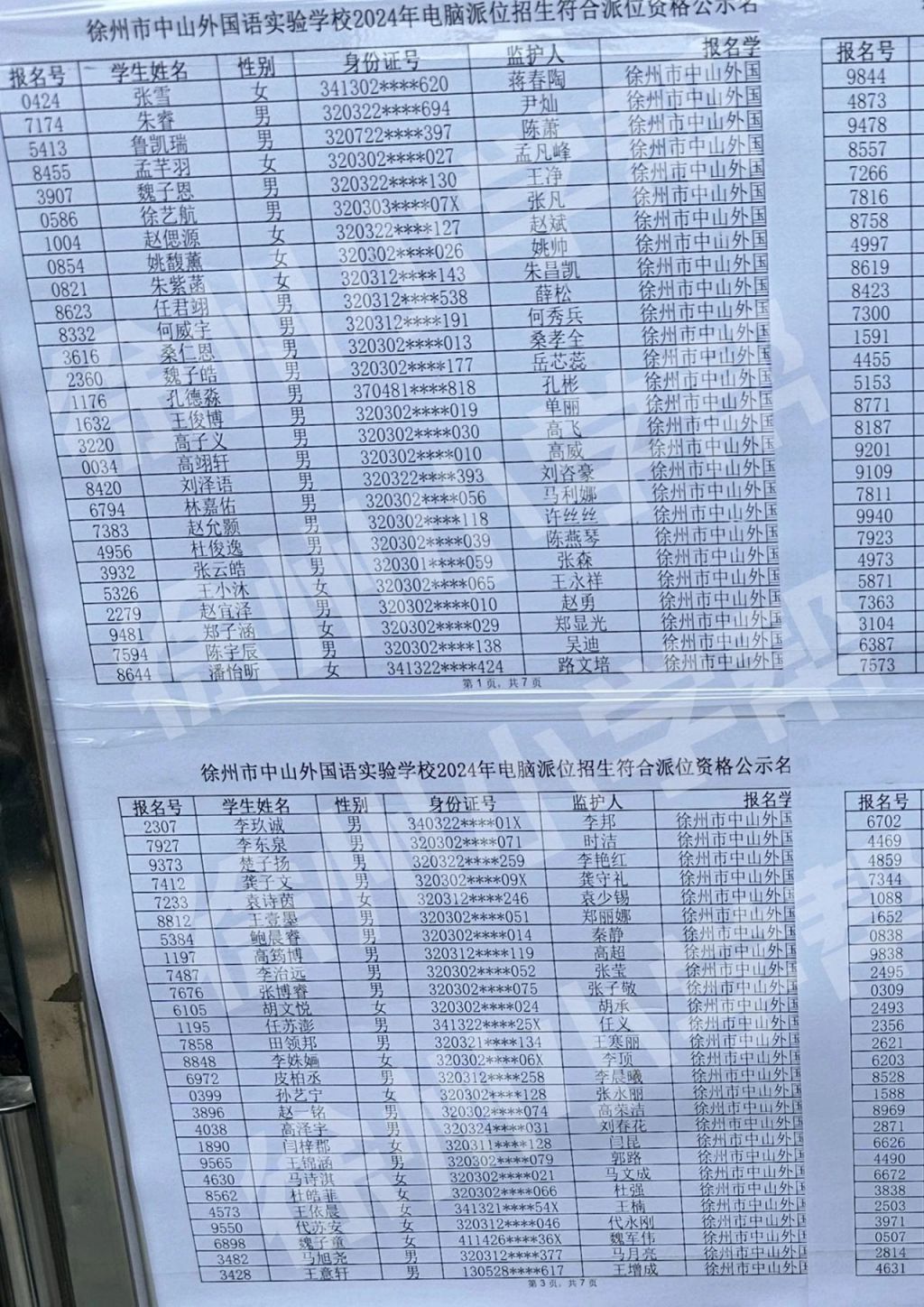 徐州中山外国语小学2024电脑派位资格名单