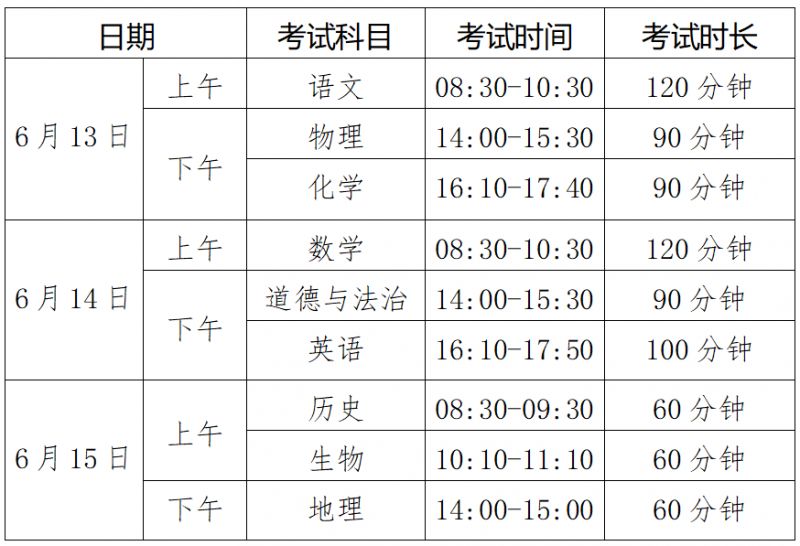 2025烟台中考时间表