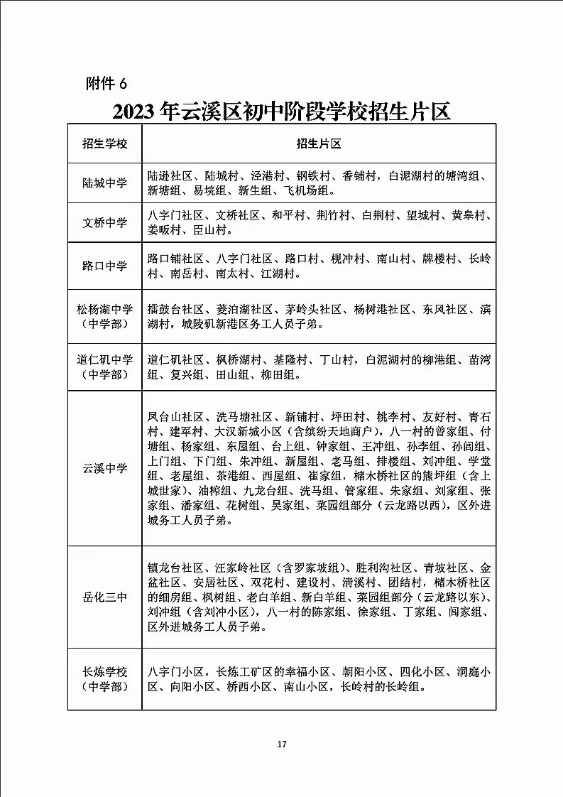 2023岳阳云溪区初中学区划分范围