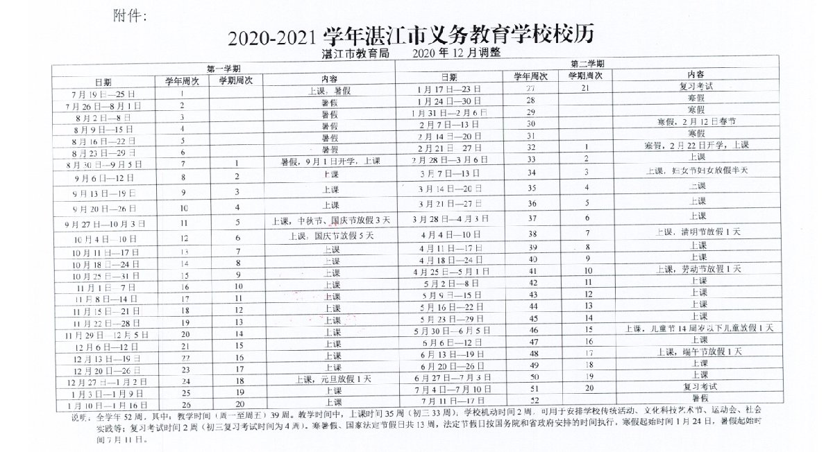 2021湛江中小学寒假放假时间