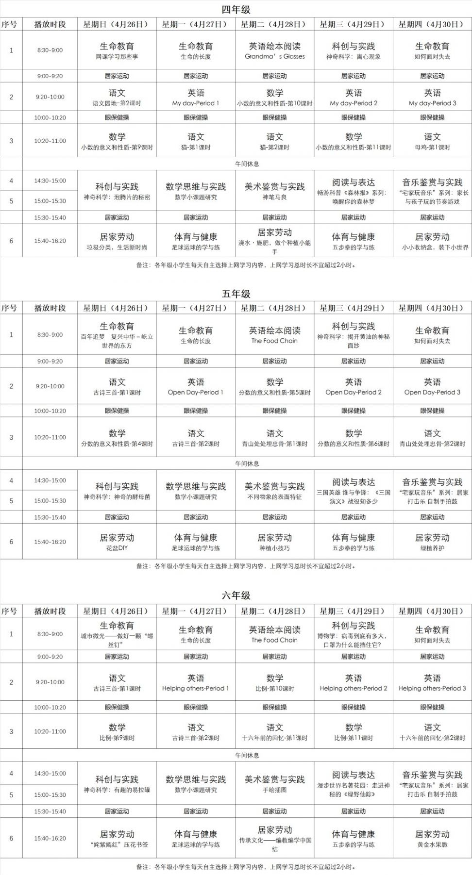 2020年广东粤课堂中小学线上教育节目播出单(每周更新)