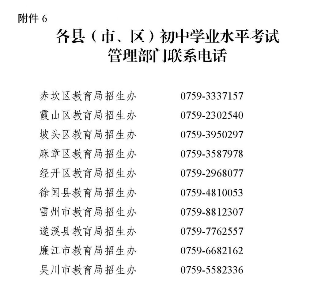 2025湛江各县市区中考招生办联系电话