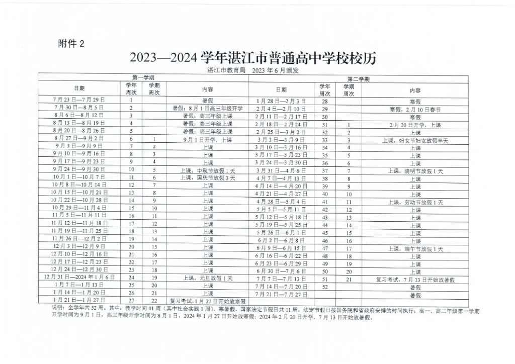 2024湛江高中开学时间