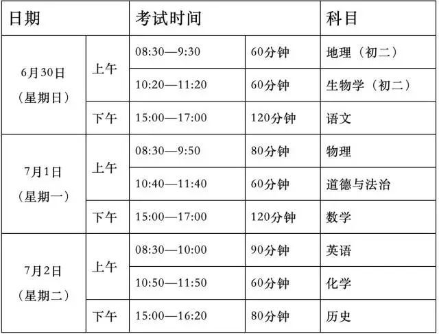 2024珠海中考考试科目安排