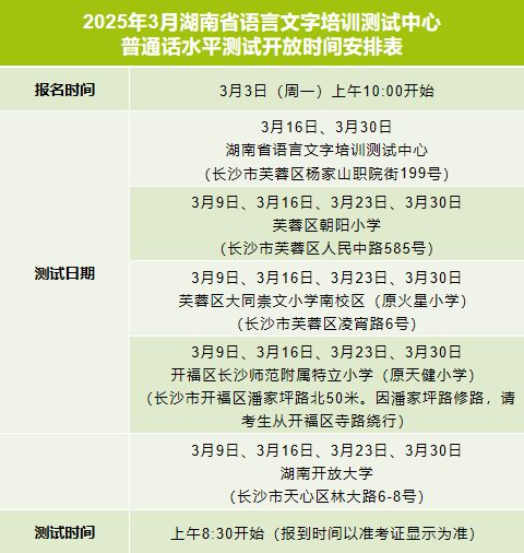 2025年3月湖南省普通话考试时间安排（附报名入口）